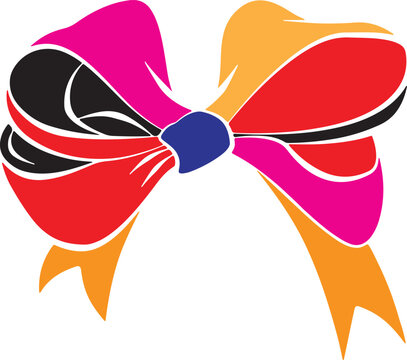 Colorful decorative ribbon bow with vibrant multiple colors isolated on a white background