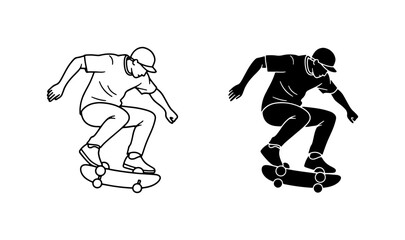 Fototapeta premium Skateboarder Silhouette, Dynamic Action Pose Vector Art, Urban Extreme Sports Graphic