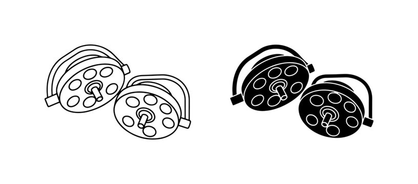 Surgical Lights, Operating Room Lamps, Medical Illumination Vector Icons