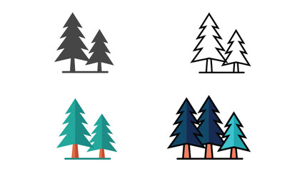 Obraz premium Stylized pine tree icons collection displaying various creative graphic design styles for modern digital user interfaces