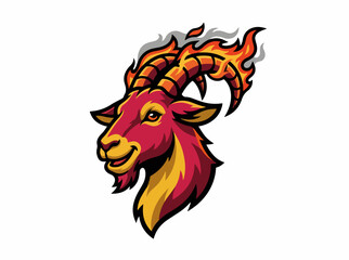 Obraz premium Smiling crimson fire goat mascot head. Blazing character with flaming horns vector illustration. Chinese New Year 2027
