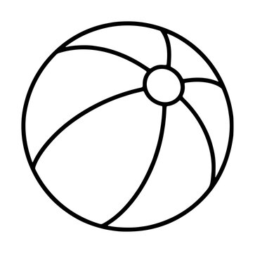 Hand-drawn black and white vector icon illustration of a classic striped beach ball with curved panel sections radiating from a central circle, isolated on white background
