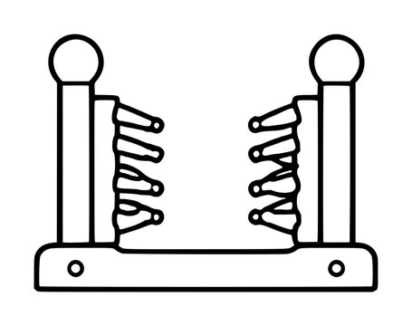 Boot scraper hand traced vector icon illustration showing metal bristled shoe cleaner with two posts and row brushes on outdoor floor base