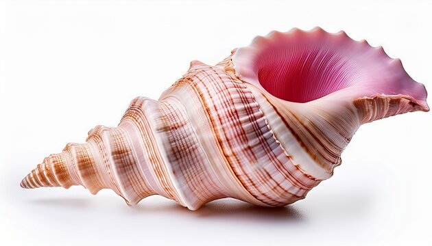 large pink conch shell isolated on white background detailed natural ocean mollusk with spiral pattern and ribbed texture