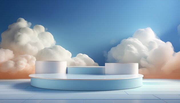 cloud background podium blue 3d product sky white display platform render abstract stage pastel scene podium stand light minimal cloud background studio dreamy pedestal backdrop smoke geometric