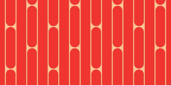 Bold seamless retro pattern with vertical rounded stripes in vivid red and peach colors creating eye catching wallpaper for fabric, packaging, textile, modern abstract surface design