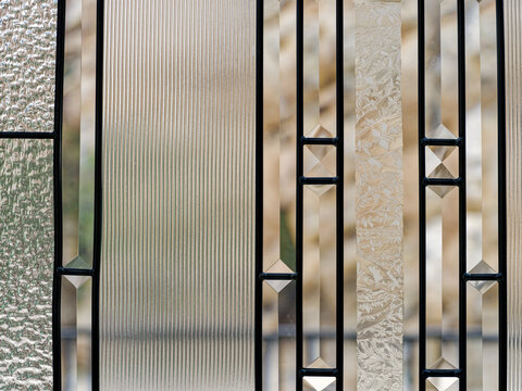 Detail of the decorative leaded glass sections of a window