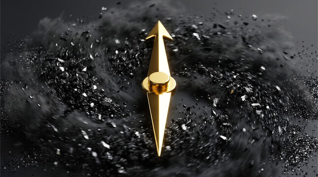 Golden Spinning Compass Needle in a Particle Vortex: Macro Metaphor for Dynamic Pathfinding and Breaking Through the Noise.