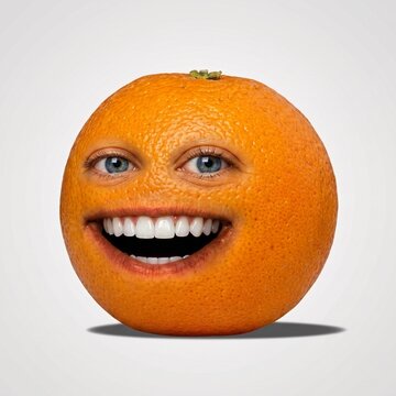 Funny Orange Fruit with Human Face Smiling Isolated on White Background