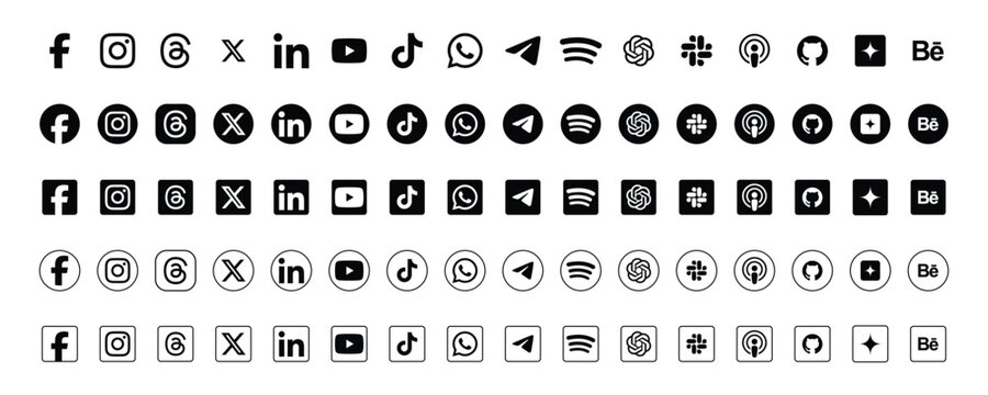 Collection of social media and web icons with internet collection communicatio