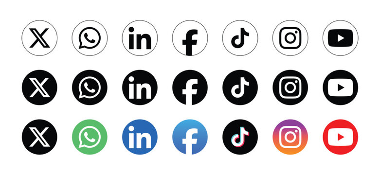 Social media icons in circular frames with internet communication branding