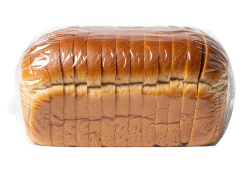 Fresh sliced loaf of bread in plastic bag isolated on transparent background