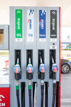 Stalowa Wola, Poland - July 03, 2026: Petrol pump on a PKN Orlen gas station in Warsaw city