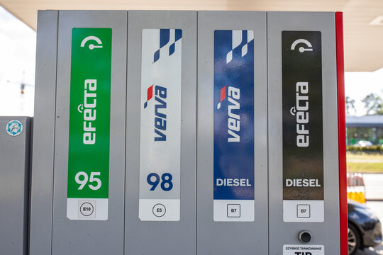 Stalowa Wola, Poland - July 03, 2026: Petrol pump on a PKN Orlen gas station in Warsaw city