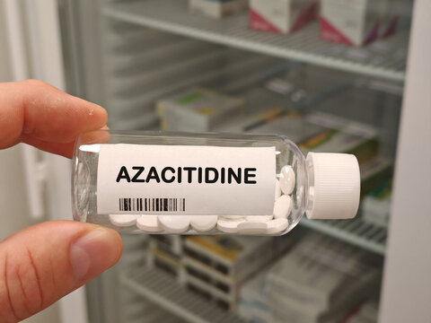 AZACITIDINE hypomethylating antimetabolite for acute myeloid leukemia bottle with tablets in pharmacy