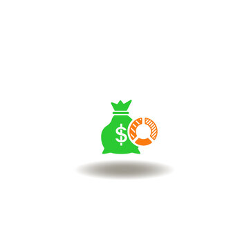 Vector illustration of money bag with round diagram. Symbol of FMV Fair Market Value. Icon of financial invest accounting.