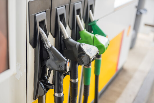 Corby, Northamptonshire, UK - August 2, 2026: fuel pumps offering diesel and petrol at a Shell petrol station in Corby, Northamptonshire, England, UK