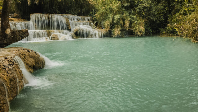 Kuang Si Waterfall cascades in Luang Prabang, Laos