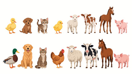 Obraz premium Cute baby animals with their parents. Set of farm and domestic animal families illustration.