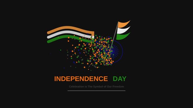 Abstract indian independence day celebration banner with motion flag and particles.