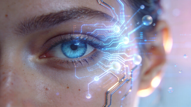 Human eye with digital circuit overlay