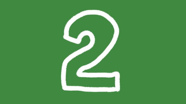 Number two mathematics second-place rank hand-drawn cartoon graphic with chalk outline number 2 ion and creative runner-up symbol isolated on green screen background.