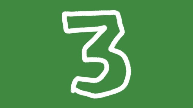 Number three mathematics third-place rank hand-drawn cartoon graphic with chalk outline number 3 icon and creative bronze podium symbol isolated on green screen background.