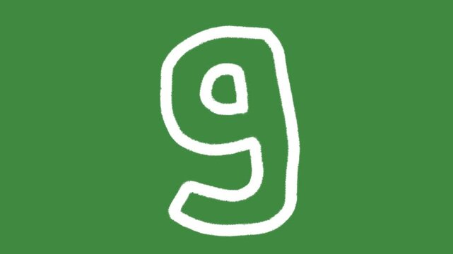 Number nine mathematics ninth rank hand-drawn cartoon graphic with chalk outline number 9 icon and creative numerical symbol isolated on green screen background.