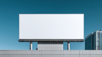 Fototapeta premium Blank white billboard mockup against clear blue sky urban setting