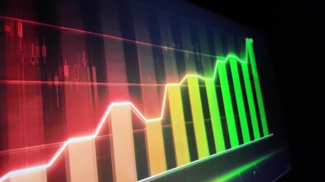 Close up of a digital stock market chart showing bullish trend on screen