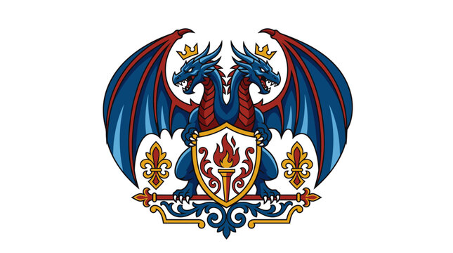 Mythical creature emblem with crown and shield
