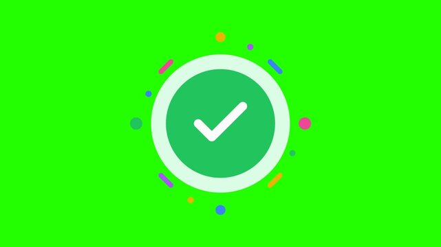 Animated green checkmark tick icon on chroma key background