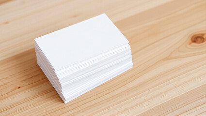 Fototapeta premium Clean Stack of Empty White Business Cards on Light Wood Background