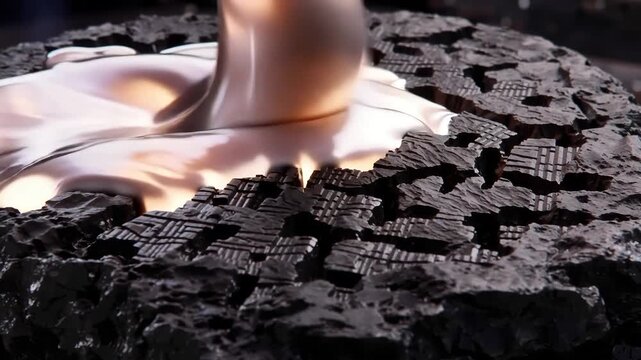 Pouring Liquid Metal onto a Textured Dark Surface.