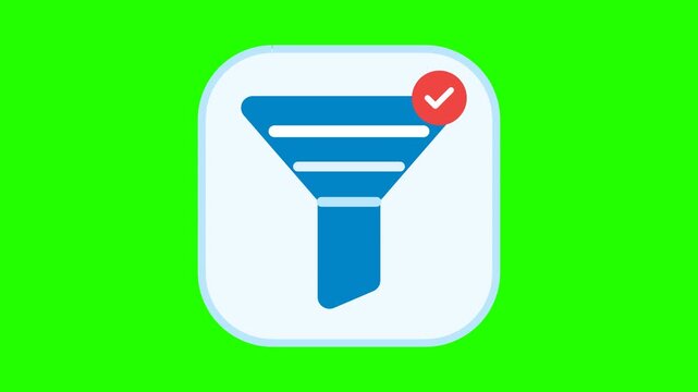 Blue Filter Icon with Red Checkmark on Green Screen Background