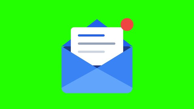 Blue Open Email Envelope with Red Notification Alert on Green Background