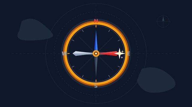 Digital navigation compass illustration with glowing dial on dark background UI design concept