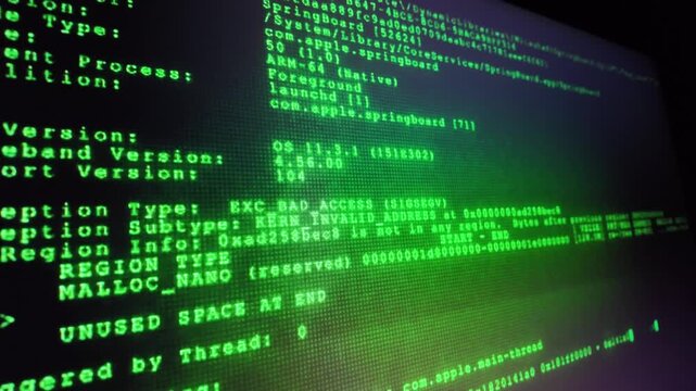 Computer screen displaying system crash error logs in terminal window close