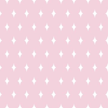 Soft pale pink background with a white four-pointed star layout. Sweet tender sparkle texture for baby girl nursery decor and romantic gift wrap paper print.