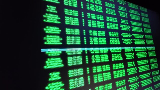 Data network connections and server logs on computer monitor scrolling list