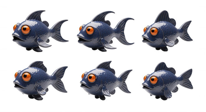 six cartoon fish figures standing on a white background suggesting a fun or educational graphic for children