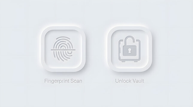 Neumorphic fingerprint scan and vault unlock icons