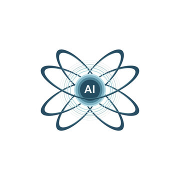 Artificial intelligence icon with blue atomic orbital structure