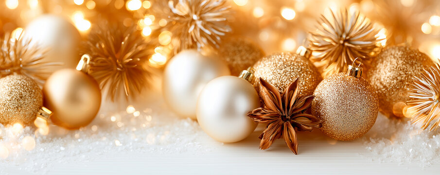 Luxury white and gold Christmas ornament background for holiday greeting card