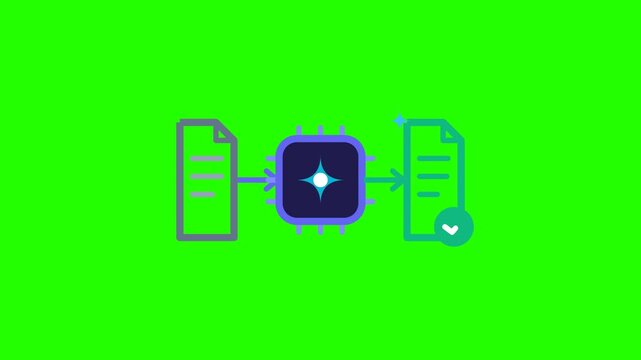 AI powered document processing and automated file management vector motion on isolated green screen