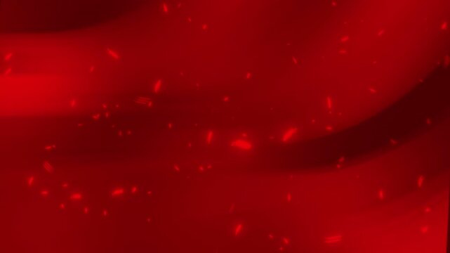 Crimson Red Abstract Background Light particles drift gently and glow softly across rich red waves merging smoothly with visual harmony rendered in 4k seamless loop