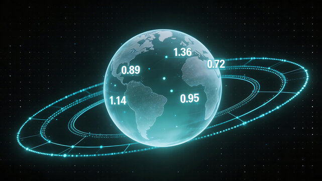 Globe with numerical data and orbiting lines