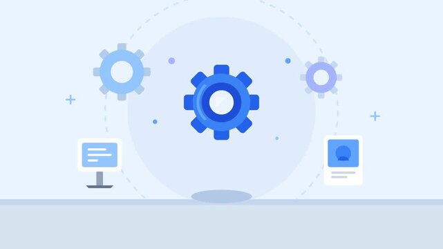 Animated rotating blue gear wheels for system process and digital workflow flat vector motion graphics