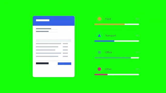 Expense Breakdown Progress Bar UI Animation Green Screen
