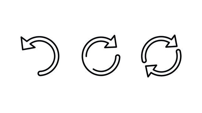 Navigation and Refresh Line Vector Icons Featuring Back Arrow Restart and Loop Symbols